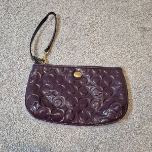 Coach Mini Bag Payton Embossed Patent Leather Wristlet Purple